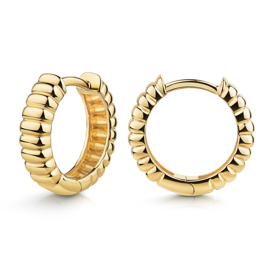 Klappcreolen ribbed 15mm Silber 925/000 vergoldet