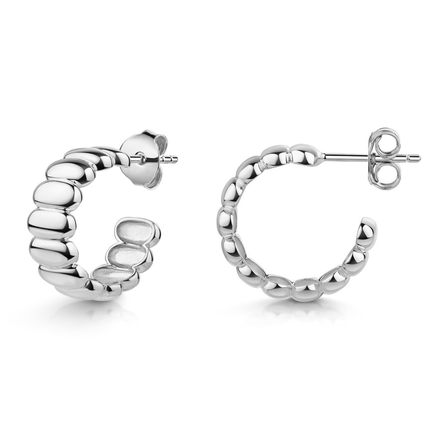 Ohrstecker Creolen ribbed Silber 925/000 rhodiniert