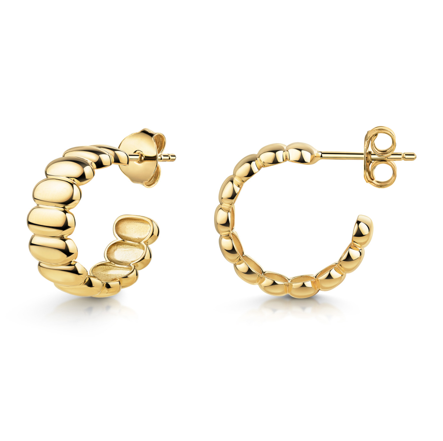 Ohrstecker Creolen ribbed Silber 925/000 vergoldet