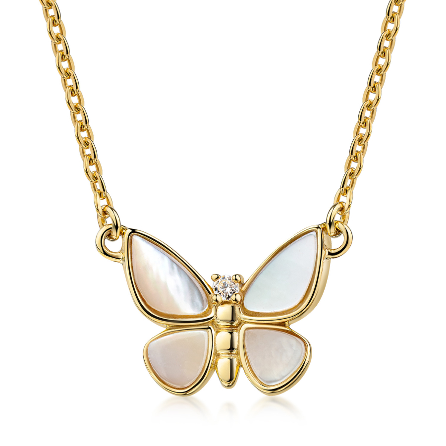 Collier mit Anhänger Schmetterling MOP & Zirkonia Silber 925/000 vergoldet