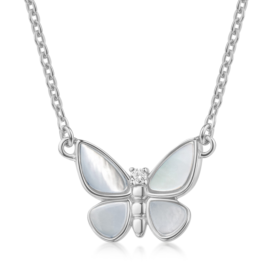 Collier mit Anhänger Schmetterling MOP & Zirkonia Silber 925/000 rhodiniert