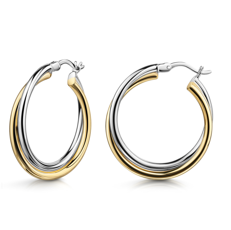 Creolen twisted Ø 25mm Silber 925/000 bicolor