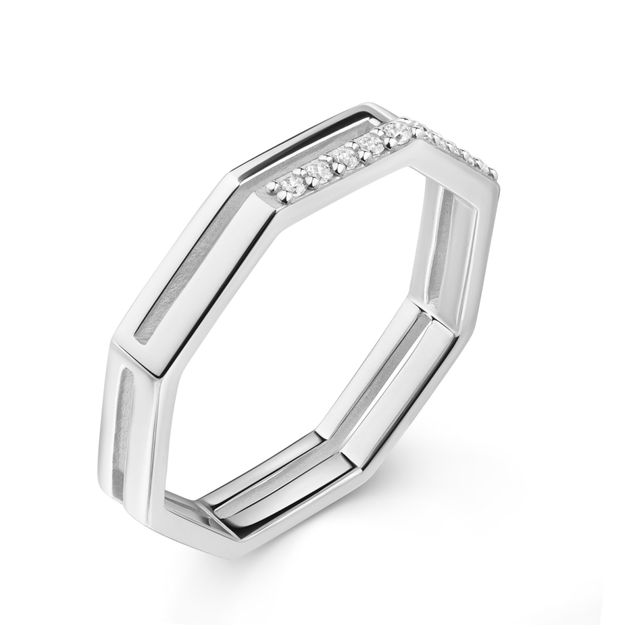 Ring Achtkant 10 Zirkonia Silber 925/000 rhodiniert