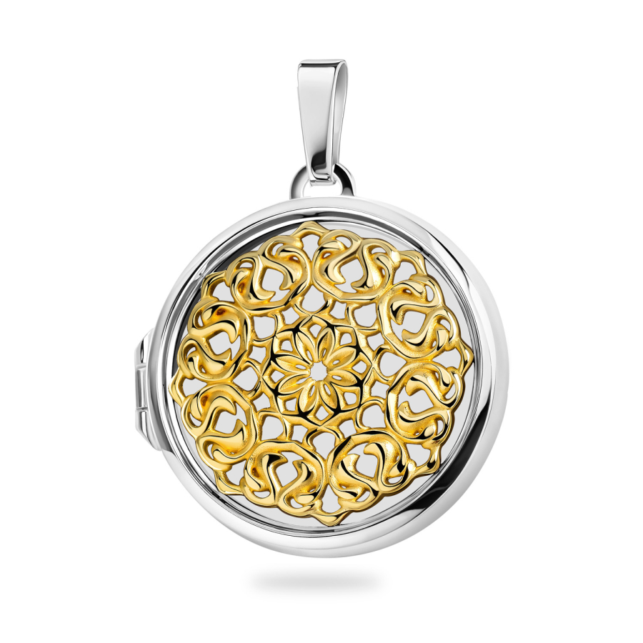 Medaillon Bicolor Floral Ø21mm Silber 925/000 teilvergoldet