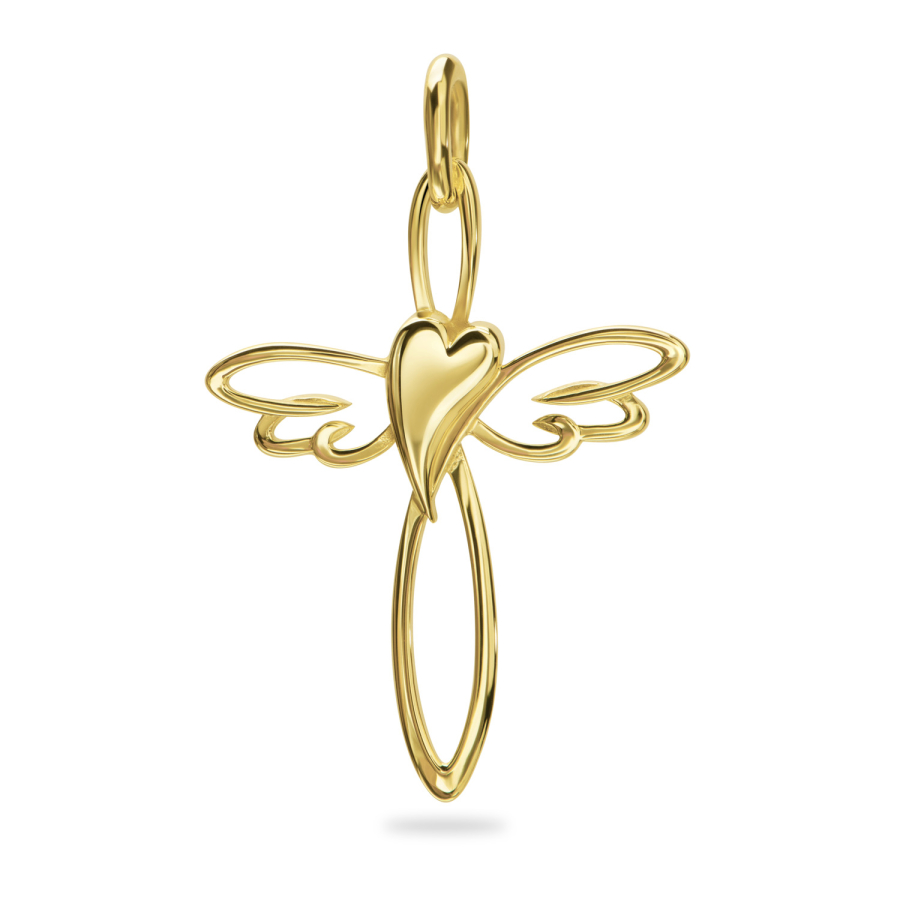Anhänger Kreuz mit Herz + Flügel Silber 925/000 vergoldet
