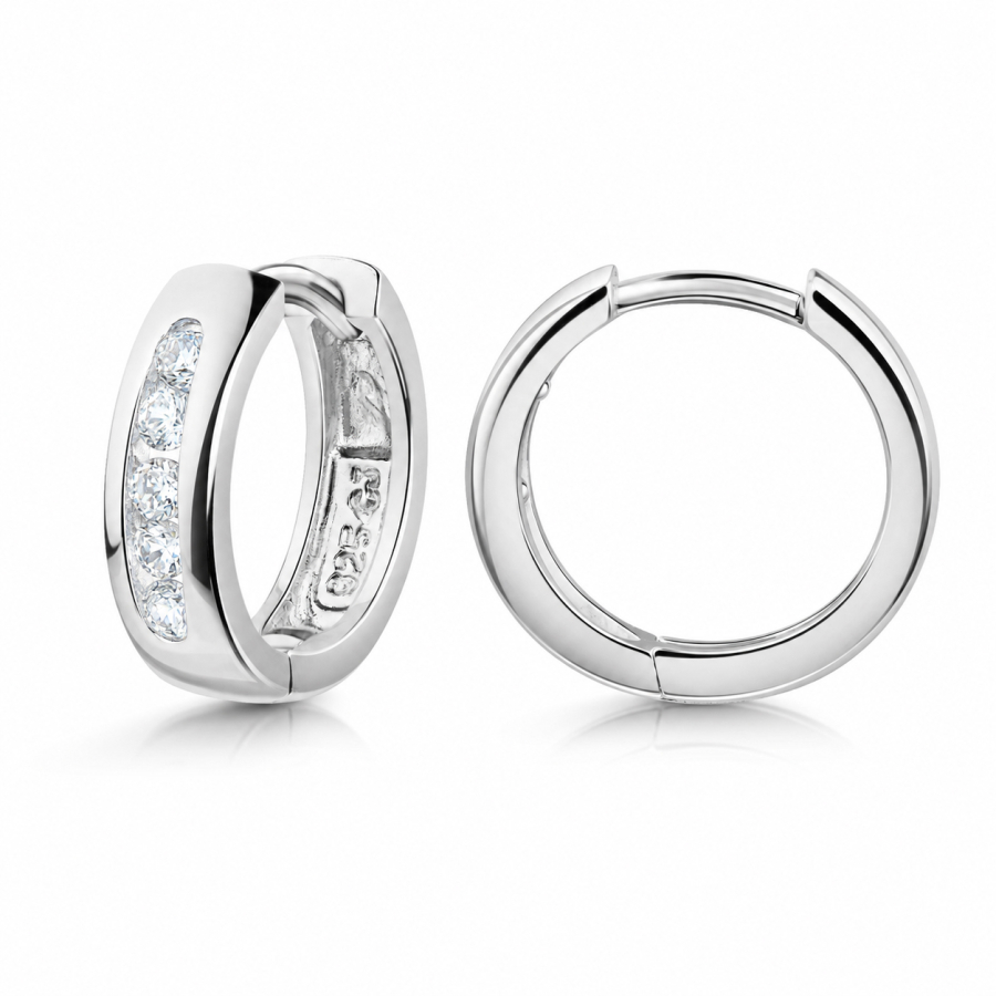 Klappcreolen Ø13mm mit 10 Zirkonia weiß Silber 925/000 rhodiniert