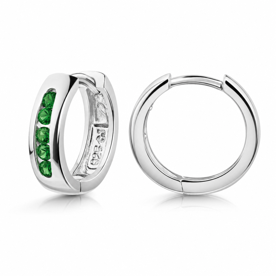 Klappcreolen Ø13mm mit 10 Zirkonia grün Silber 925/000 rhodiniert