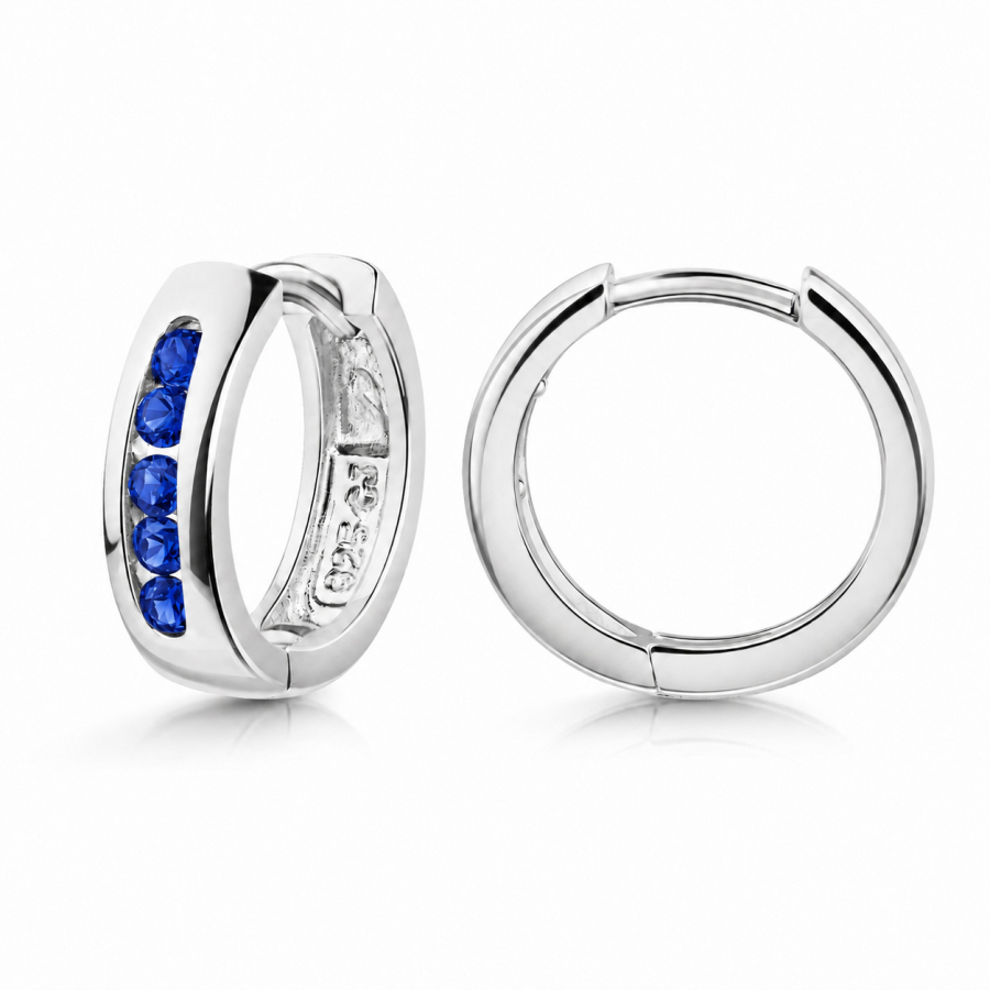 Klappcreolen Ø13mm mit 10 Zirkonia blau Silber 925/000 rhodiniert