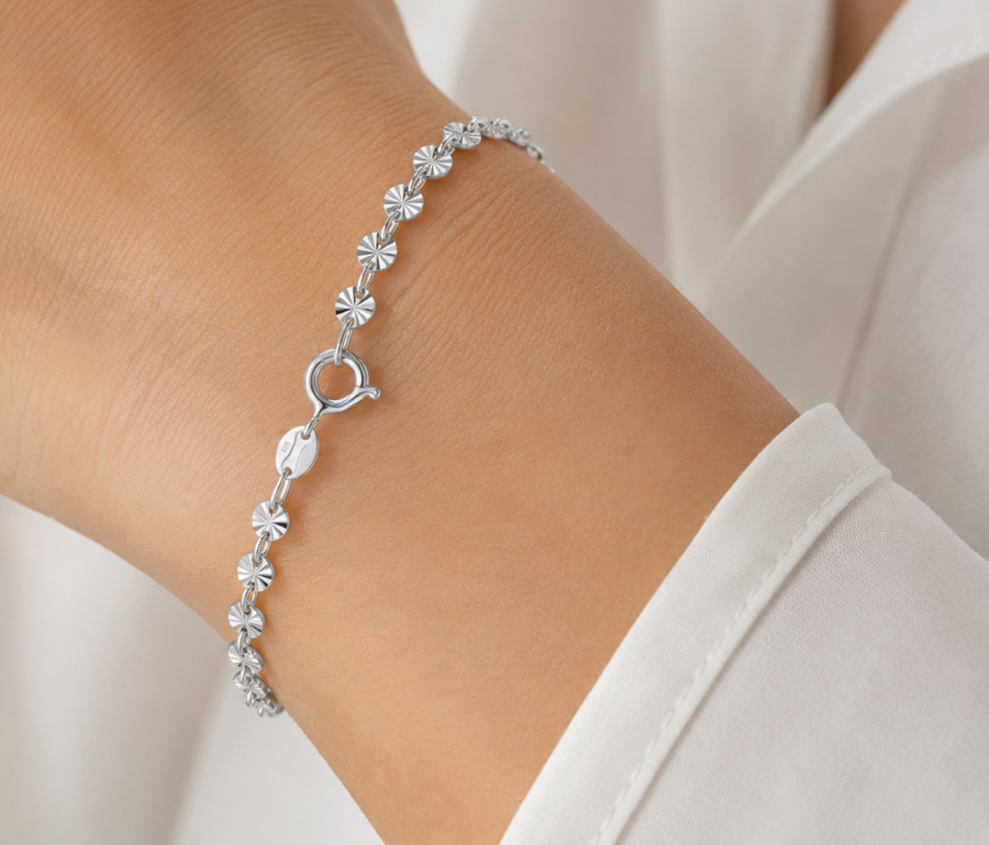 Plättchenarmband diamantiert 4,3mm breit Silber 925/000