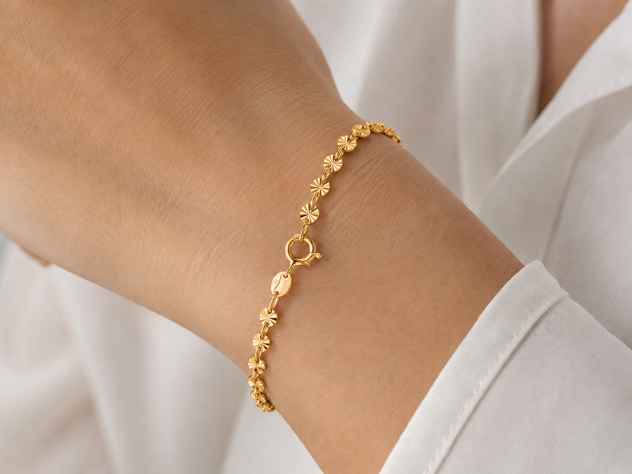 Plättchenarmband diamantiert 4,3mm breit Silber 925/000 vergoldet