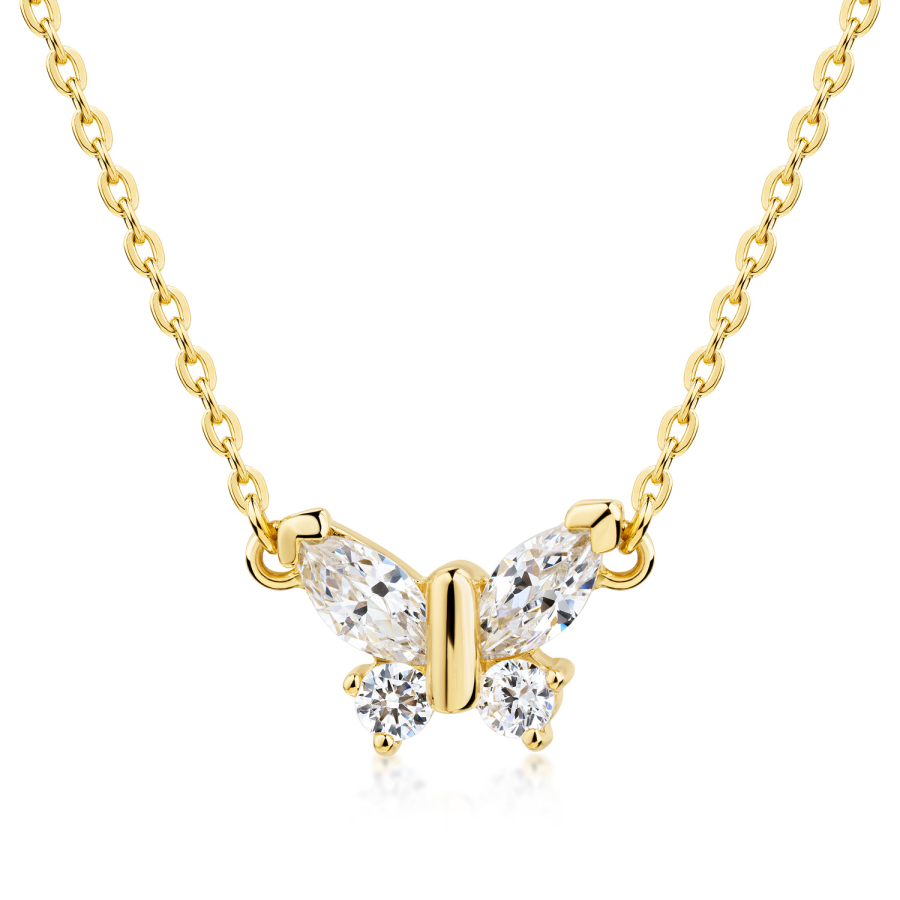 Collier Schmetterling 42/45cm mit 4 Zirkonia Silber 925/000 vergoldet