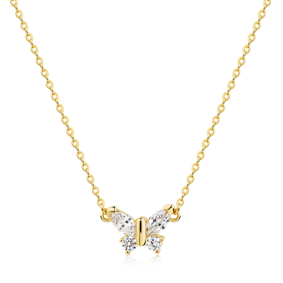 Collier Schmetterling 42/45cm mit 4 Zirkonia Silber 925/000 vergoldet
