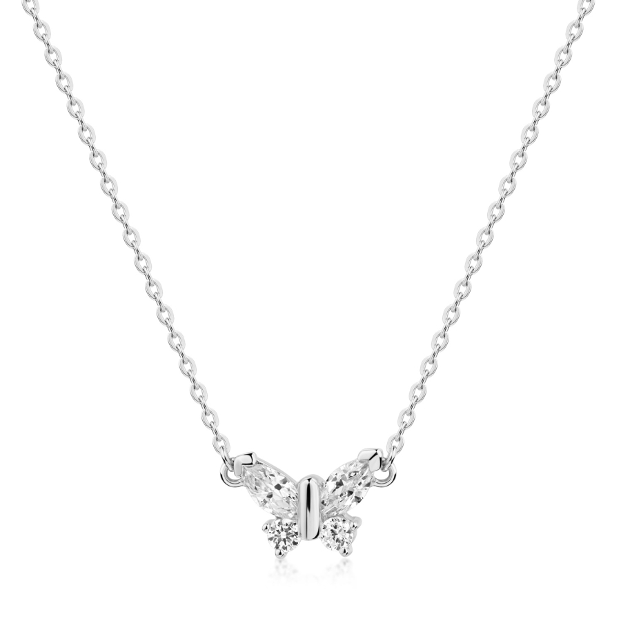 Collier Schmetterling 42/45cm mit 4 Zirkonia Silber 925/000 rhodiniert