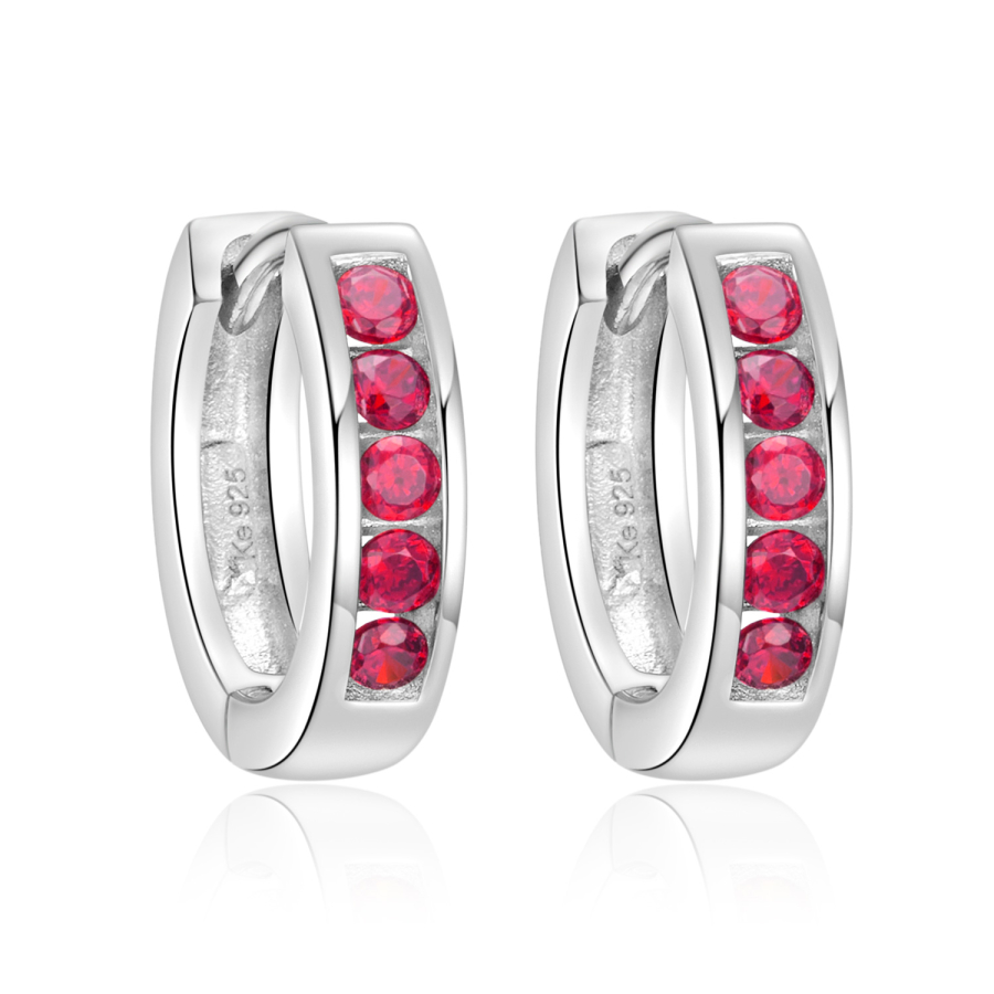 Klappcreolen 14,5/3mm mit 10 Zirkonia rot Silber 925/000