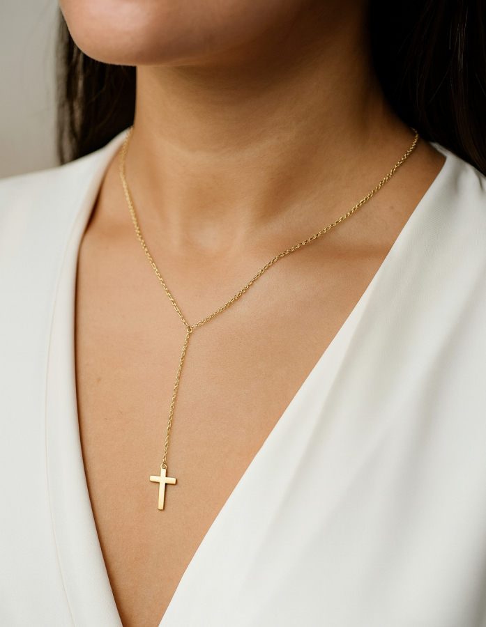 Y-Collier Kreuz 38+5cm Silber 925/000 vergoldet