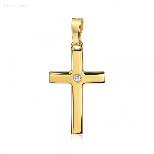 Anhänger Kreuz glanz mit Zirkonia 19mm Silber 925/000 vergoldet