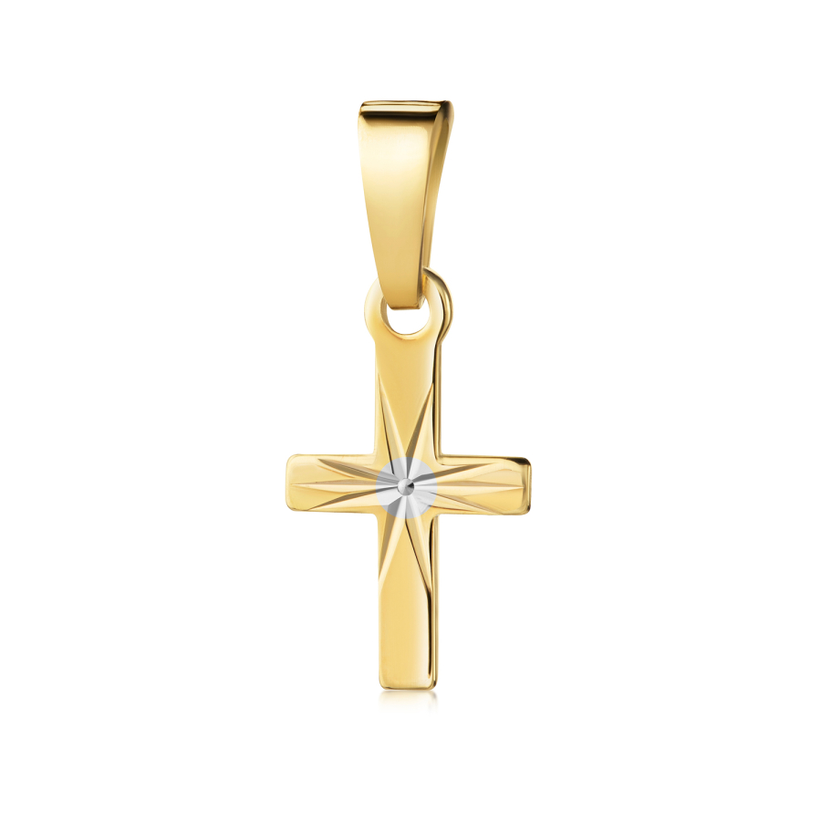 Anhänger Kreuz glanz/diamantiert 10mm Silber 925/000 vergoldet Bicolor