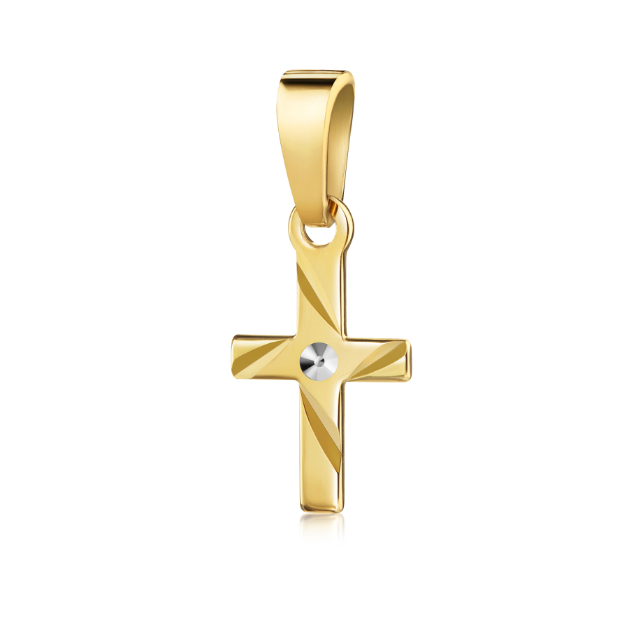 Anhänger Kreuz glanz/diamantiert 10mm Silber 925/000 vergoldet Bicolor