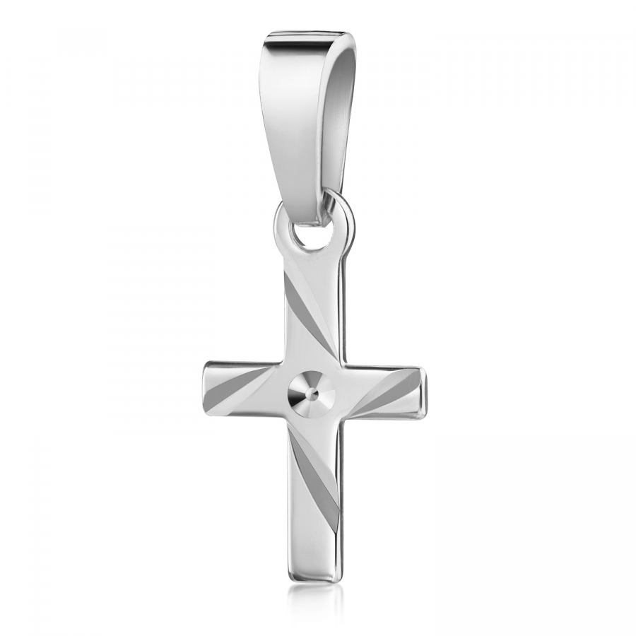 Anhänger Kreuz glanz/diamantiert 10mm Silber 925/000 rhodiniert