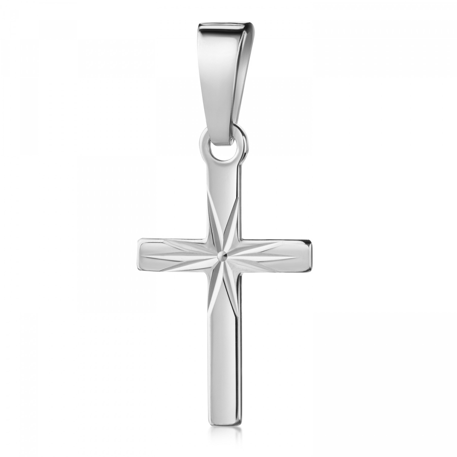 Anhänger Kreuz glanz/diamantiert 13mm Silber 925/000 rhodiniert