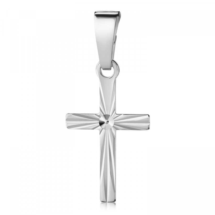 Anhänger Kreuz glanz/diamantiert 13mm Silber 925/000 rhodiniert