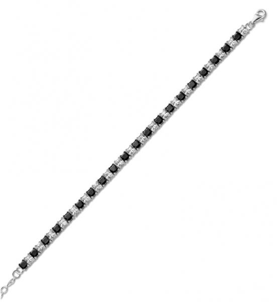 Tennisarmband mit 38 Zirkonia 4mm weiß/schwarz Echt Silber 925/000 rhodiniert