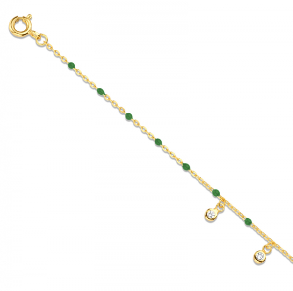 Armband 3 Zirkonia / Perlen grün Silber 925/000 vg.