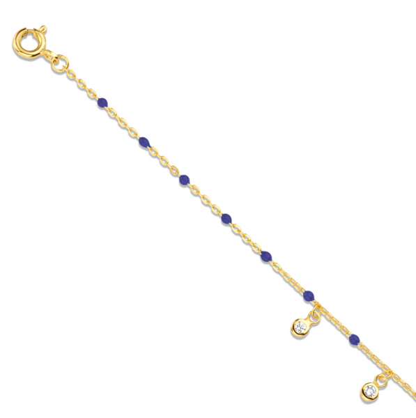 Armband 3 Zirkonia / Perlen blau Silber 925/000 vg.