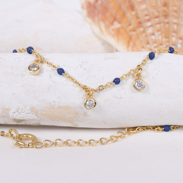 Armband 3 Zirkonia / Perlen blau Silber 925/000 vg.