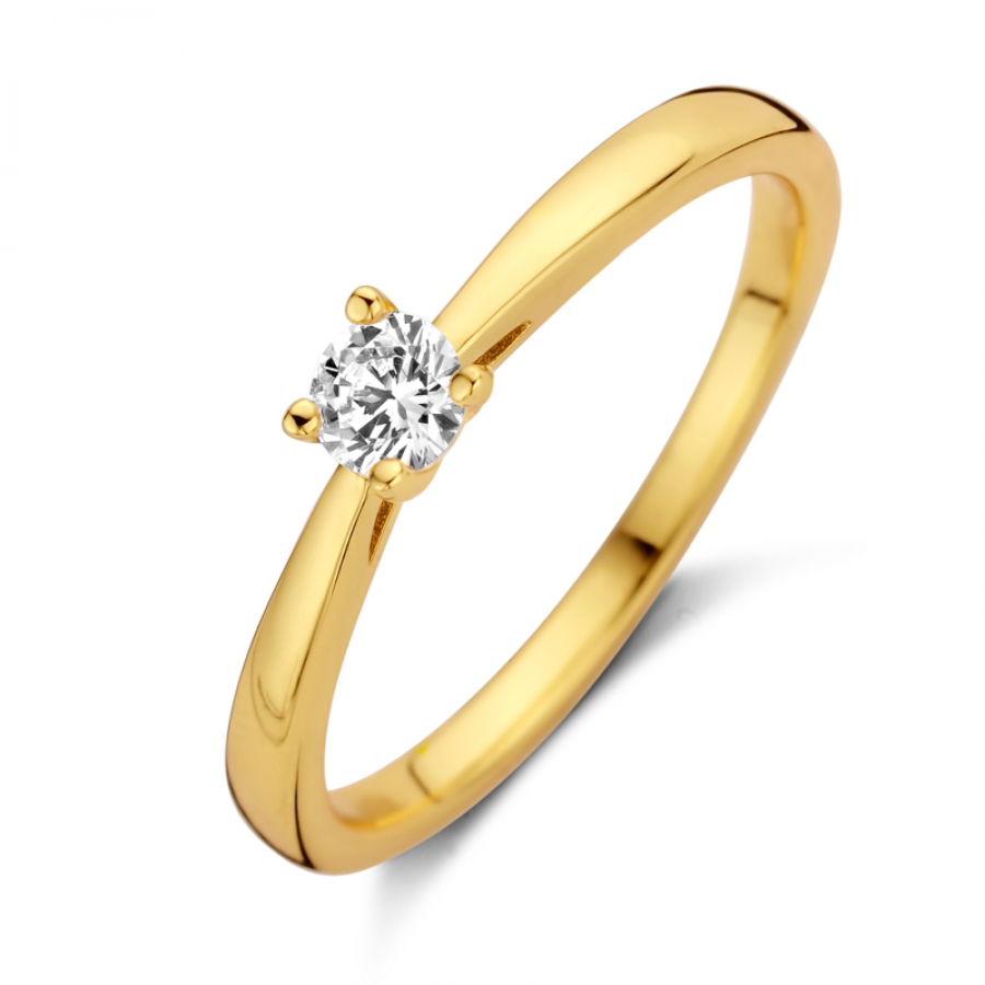 Solitärring mit Zirkonia 4mm Silber 925/000 vergoldet