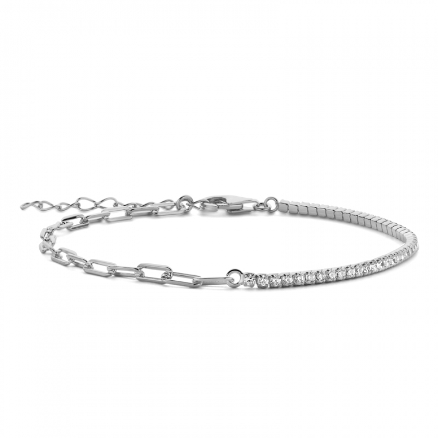 Armband halb Tennisarmand mit Zirkonia halb Ankerkette weit Silber 925/000