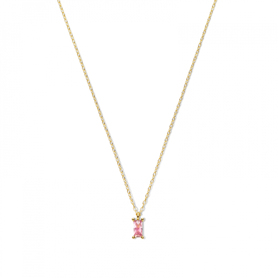 Collier Zirkonia Pink in Baguetteschliff 6x3mm Silber 925/000 vergoldet