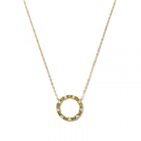 Collier Kreis mit 18 Zirkonia weiß/olivgrün Silber 925/000 vergoldet