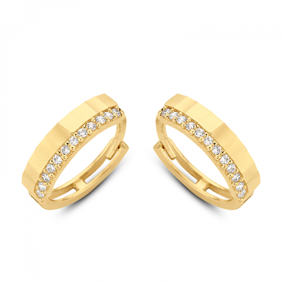 Klappcreolen diamantiert mit 24 Zirkonia 13/3mm Gold 585/000