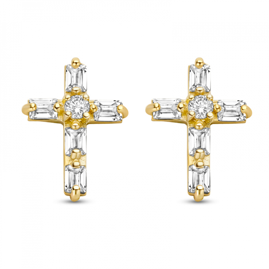 Ohrstecker Kreuz mit 12 Zirkonia Gold 585/000