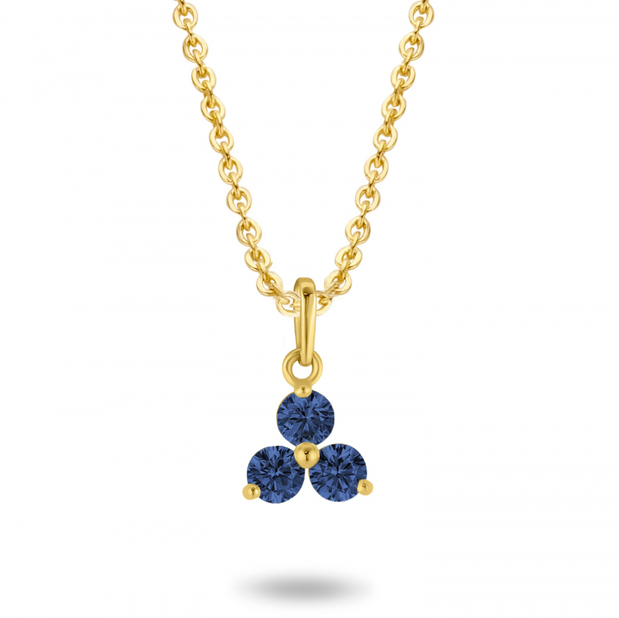 Collier Anhänger 3 Zirkonia blau Gold 585/000