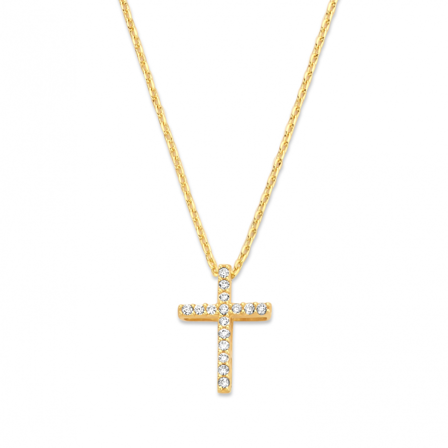 Collier mit Anhänger Kreuz 16 Zirkonia Gold 585/000