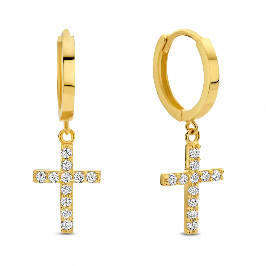 Klappcreolen Kreuz Ø 11mm mit 22 Zirkonia Gold 585/000