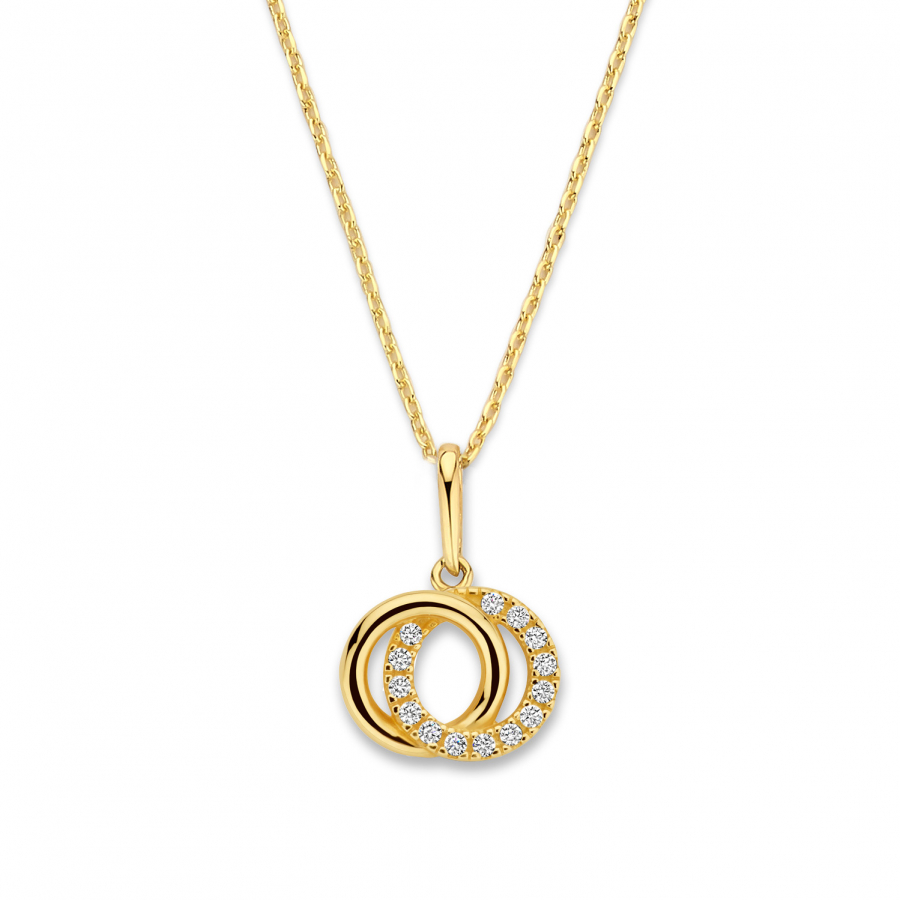 Collier mit Anhänger Doppelkreis 14 Zirkonia Gold 585/000