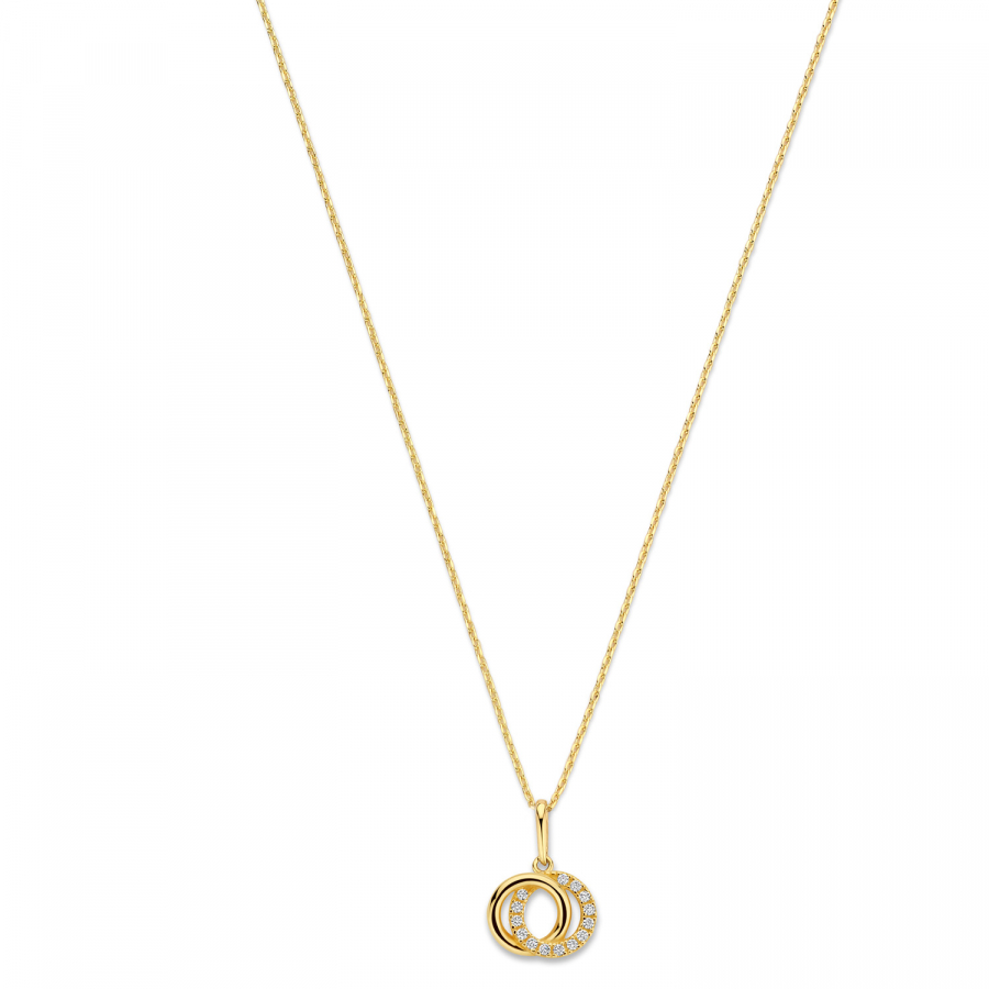 Collier mit Anhänger Doppelkreis 14 Zirkonia Gold 585/000