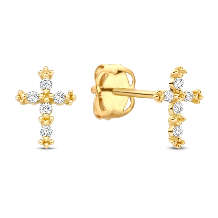 Ohrstecker Kreuz 10 Zirkonia Gold 585/000