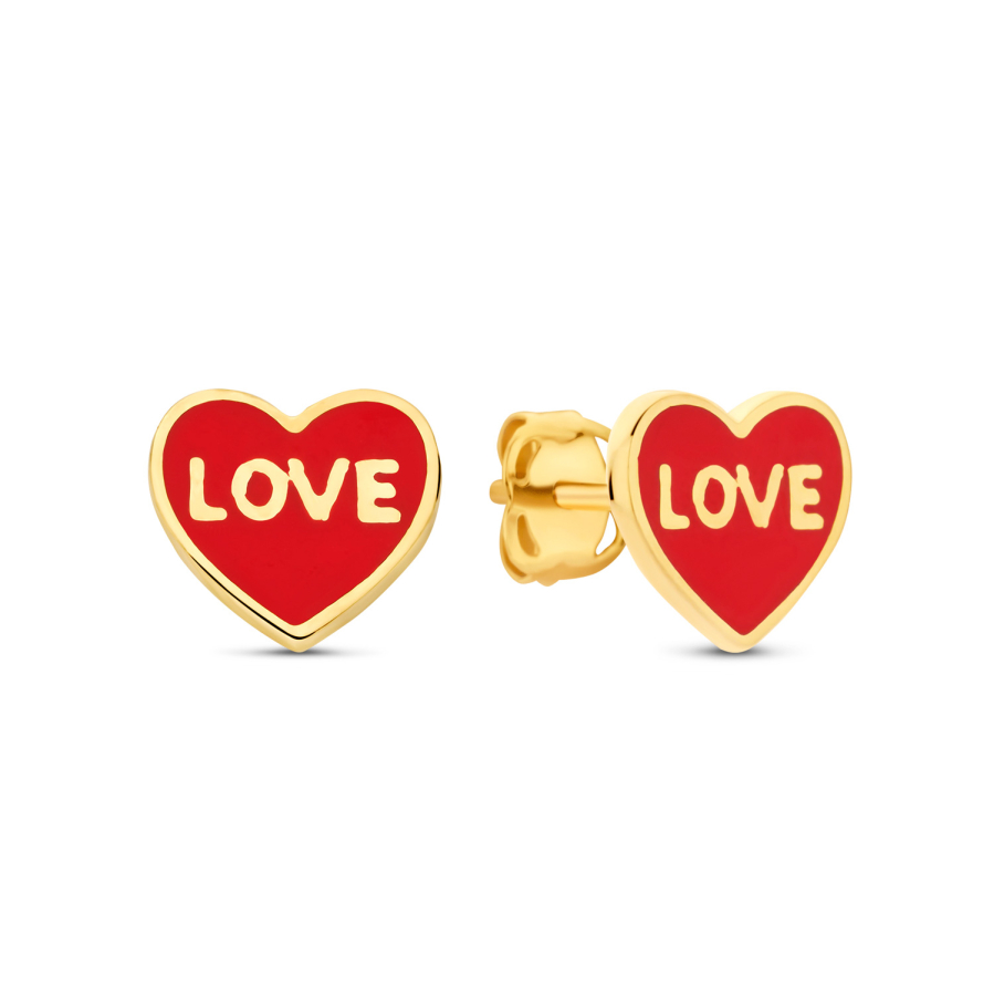 Ohrstecker Herz Love Lack rot Gold 585/000