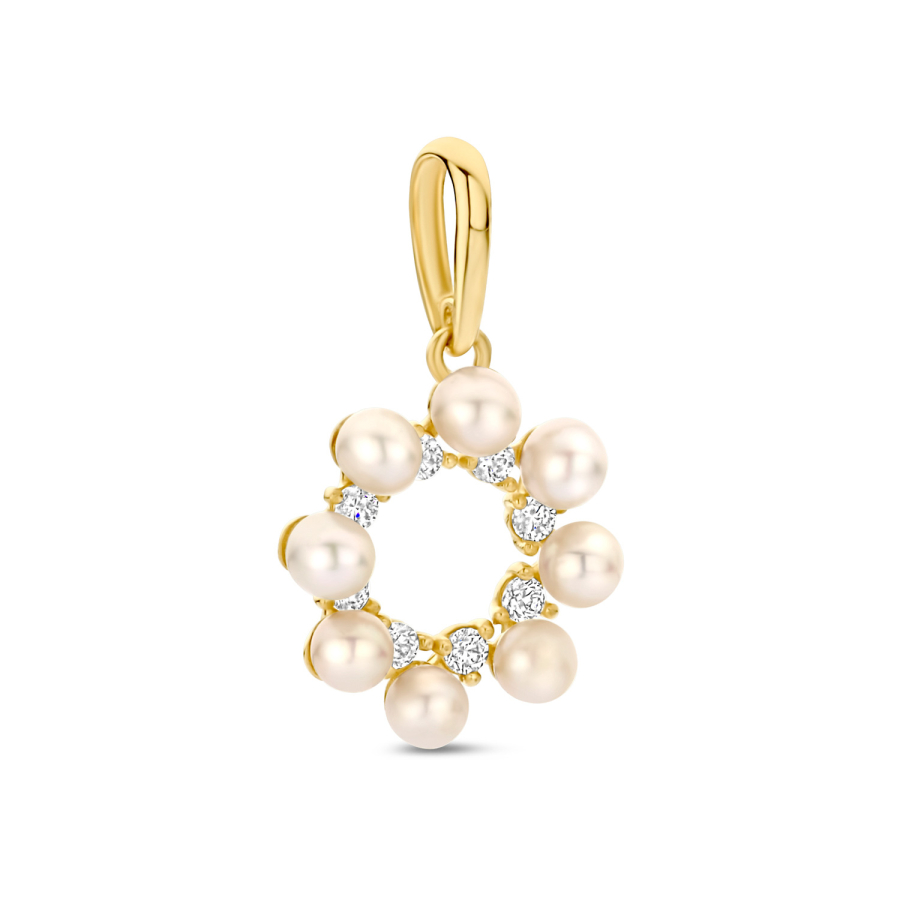 Anhänger 8 Süßwasserzuchtperle und 8 Zirkonia Gold 585/000