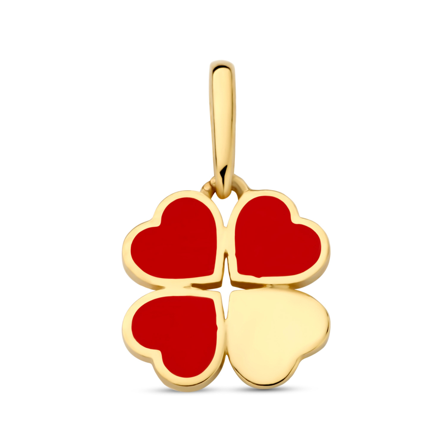 Anhänger Kleeblatt Herzen Lack rot Gold 585/000