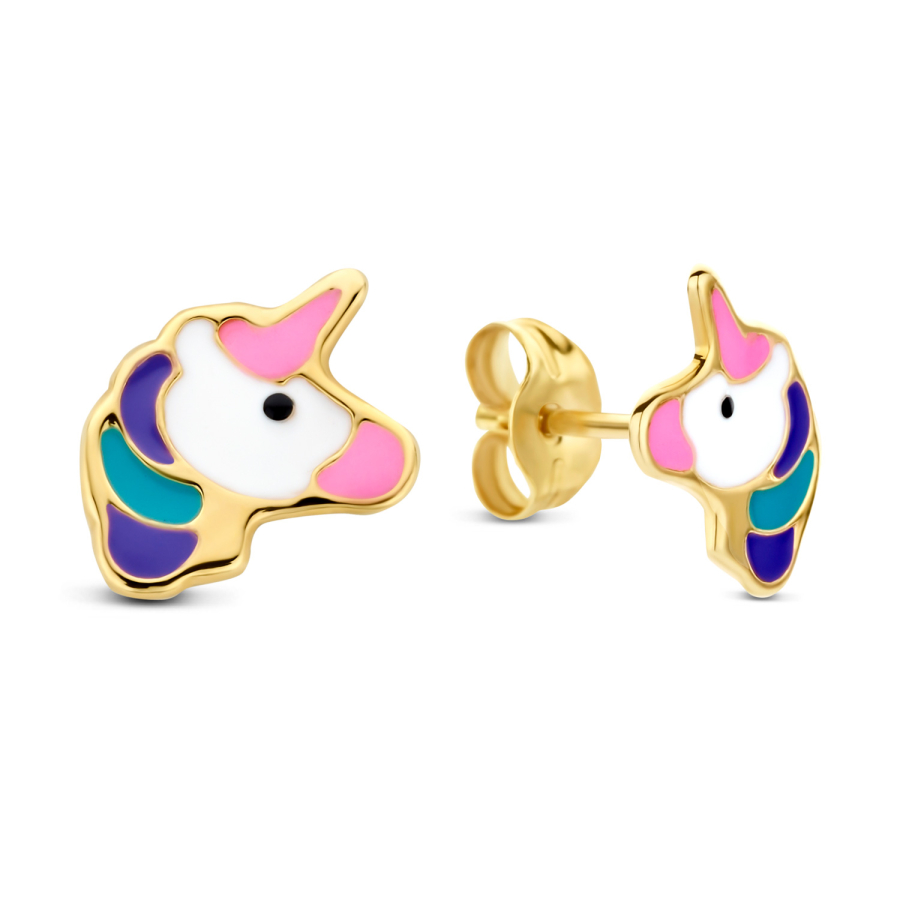 Ohrstecker Einhorn Lack bunt 8,6mm Gold 585/000