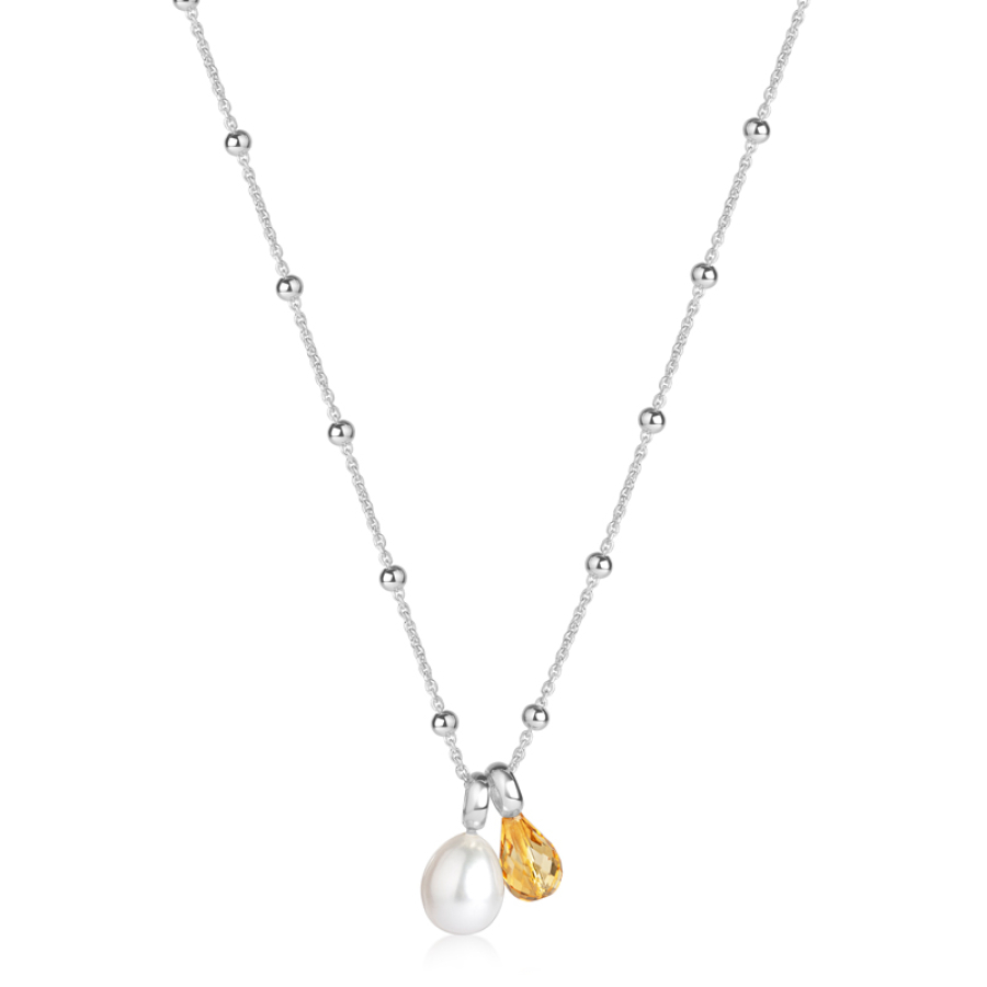 Collier mit Süßwasser-Zuchtperle und Citrin Silber 925/000