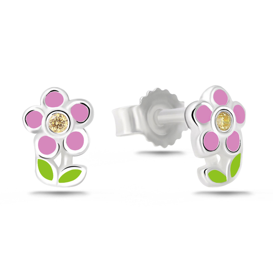 Ohrstecker Blume Zirkonia Lack bunt Silber 925/000 rhodiniert