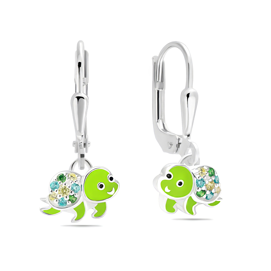 Ohrhänger Schildkröte 8 Zirkonia bunt Silber 925/000 rhodiniert