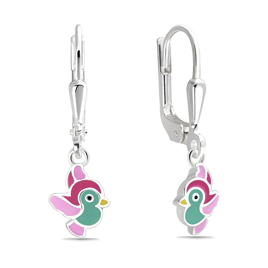 Ohrhänger Vogel Lack bunt Silber 925/000 rhodiniert