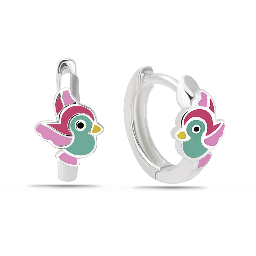 Klappcreolen Vogel Lack bunt Silber 925/000 rhodiniert